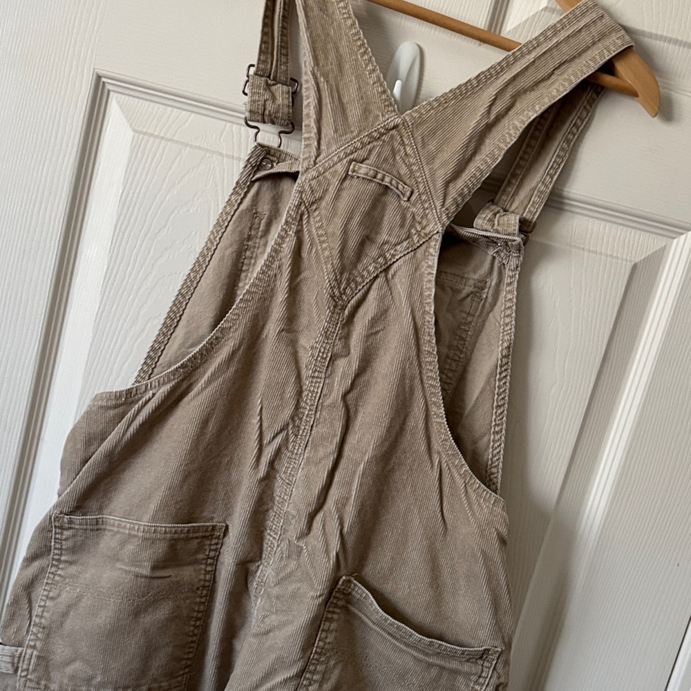 Vintage Old Navy Blue Jeans Tan Corduroy Overalls - Picture 4 of 6